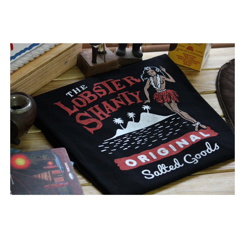 Swinging Hula Girl Black Tee Lobster Shanty
