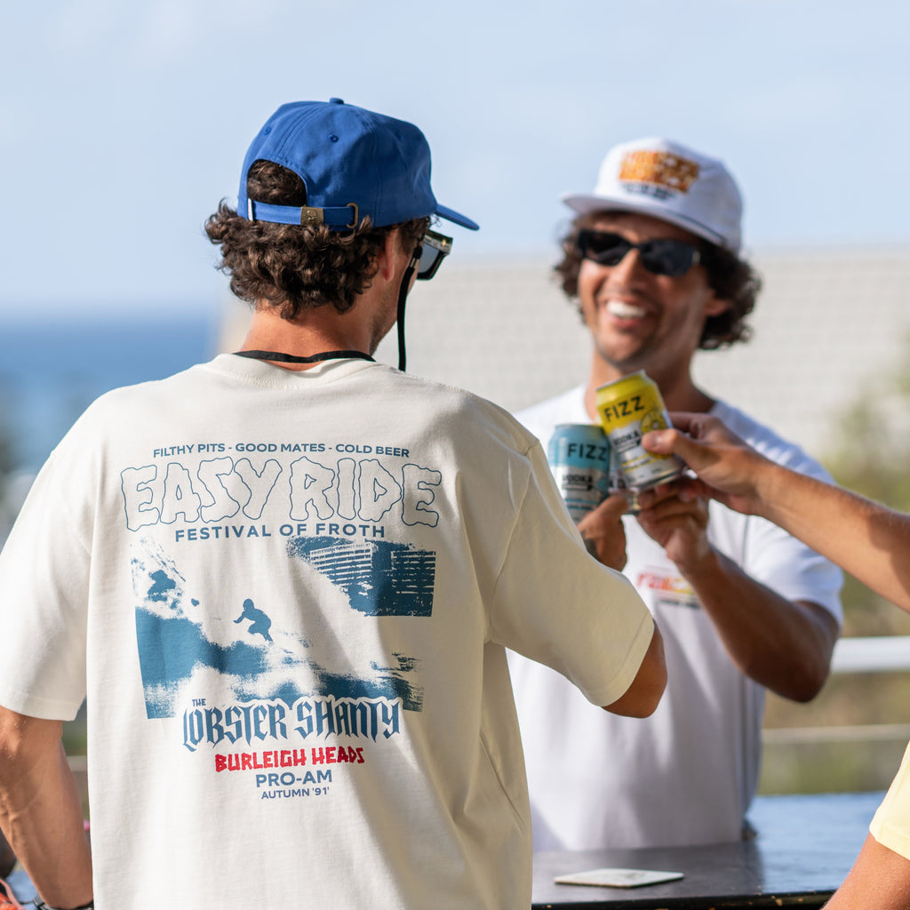 Easy Ride Festival Of Froth Single Fin Twin Fin Surf Competition Burleigh Heads Pro Vintage Retro Stubbies T-Shirt Tee HARD FIZZ